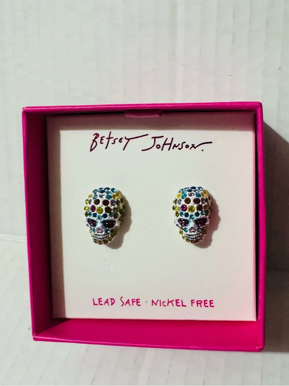Betsey Johnson skull multicolor, earrings and necklace set BNWT